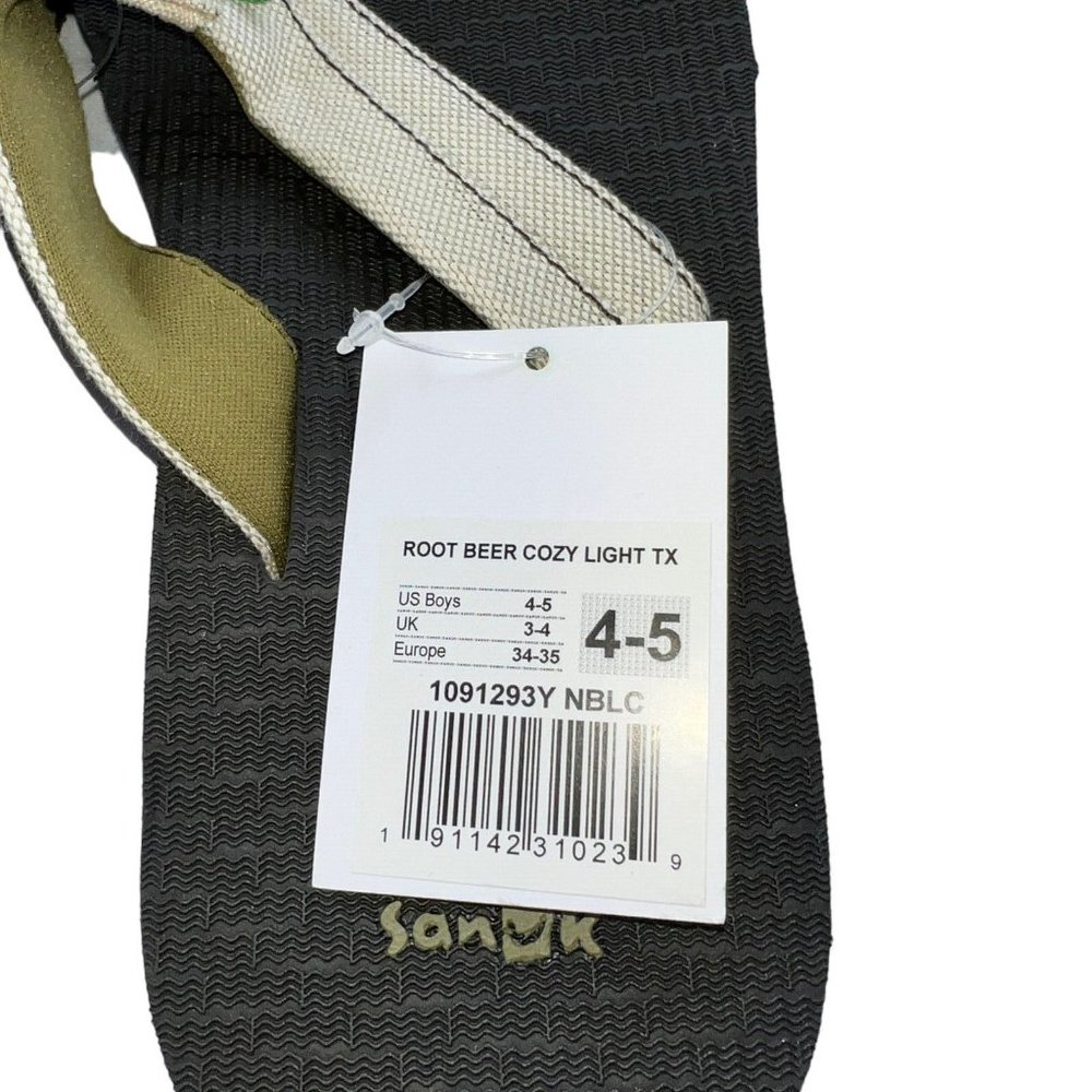 Sanuk Boys Black Rootbeer Cozy Light Flip Flop Sandals Size 4/5 Kids US - Picture 3 of 3